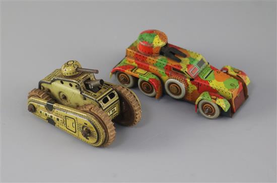 An early tin wind up armoured tank and a tank